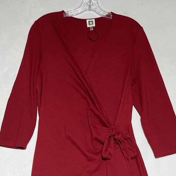 Ann Klein Wrap Dress Size 12 Red Knit Stretch Classic Office Career Workwear - Picture 3 of 10
